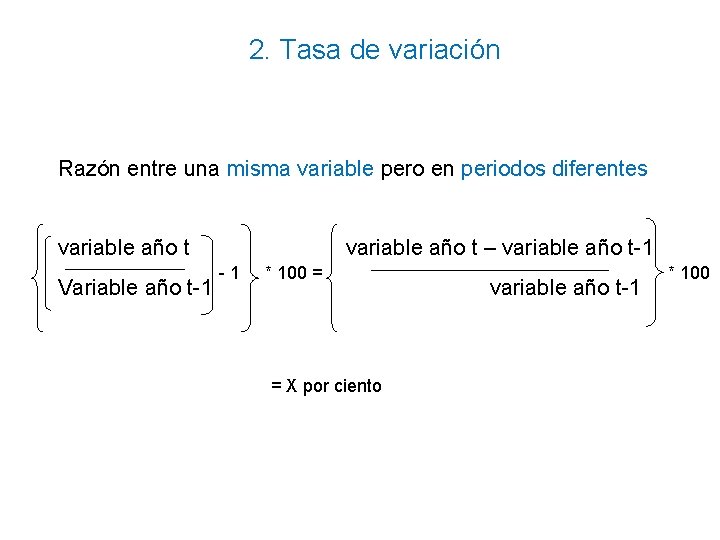 2. Tasa de variación Razón entre una misma variable pero en periodos diferentes variable 2. Tasa de variación Razón entre una misma variable pero en periodos diferentes variable