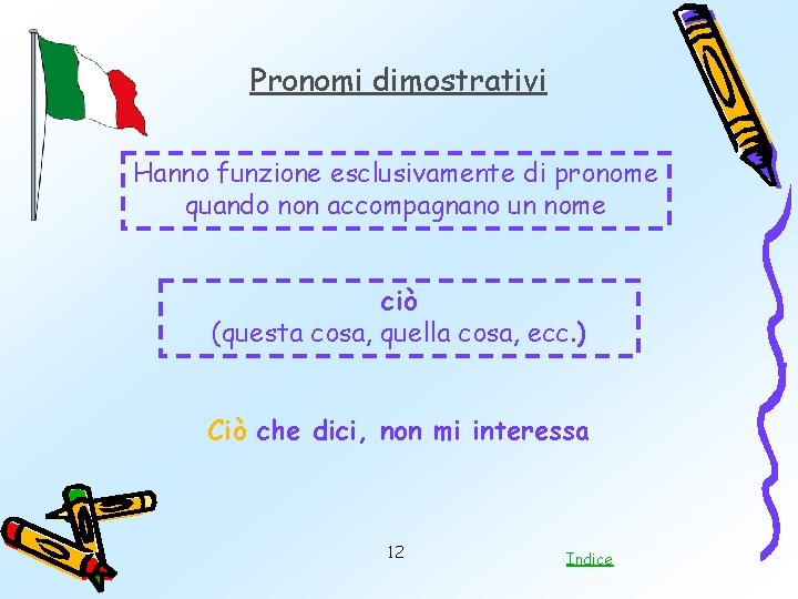 AGGETTIVI E PRONOMI DIMOSTRATIVI Indice Aggettivi e pronomi