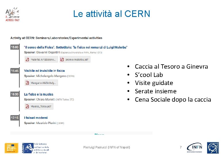 Le attività al CERN • • • Pierluigi Paolucci (INFN of Napoli) Caccia al