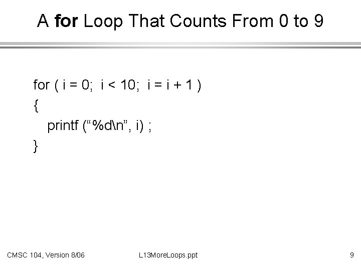 A for Loop That Counts From 0 to 9 for ( i = 0;