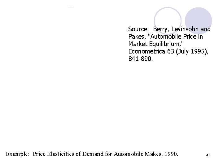 Source: Berry, Levinsohn and Pakes, "Automobile Price in Market Equilibrium, " Econometrica 63 (July