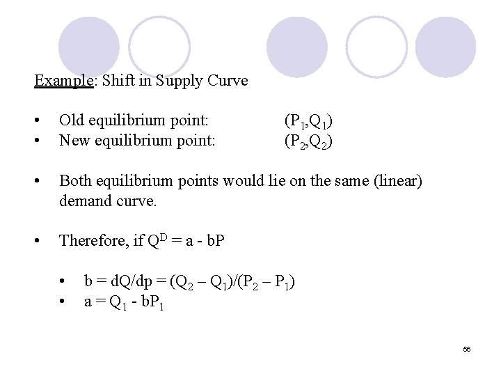 Example: Shift in Supply Curve • • Old equilibrium point: New equilibrium point: • Example: Shift in Supply Curve • • Old equilibrium point: New equilibrium point: •