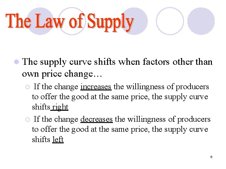 l The supply curve shifts when factors other than own price change… If the l The supply curve shifts when factors other than own price change… If the
