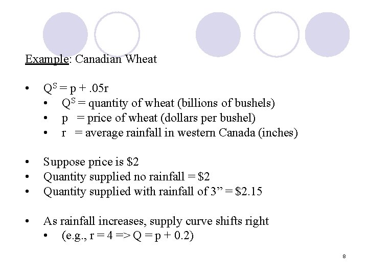 Example: Canadian Wheat • QS = p +. 05 r • QS = quantity