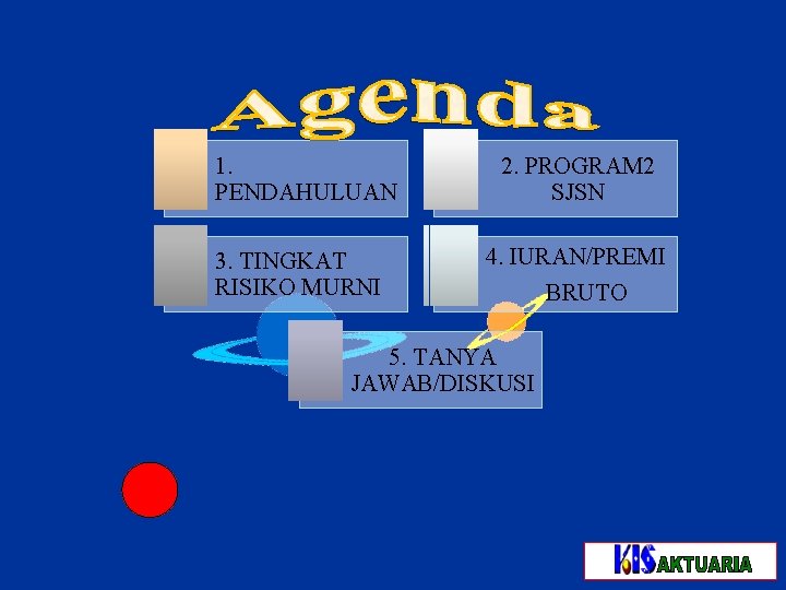 1. PENDAHULUAN 3. TINGKAT RISIKO MURNI 2. PROGRAM 2 SJSN 4. IURAN/PREMI BRUTO 5.