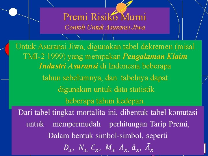 Premi Risiko Murni Contoh Untuk Asuransi Jiwa, digunakan tabel dekremen (misal TMI-2 1999) yang