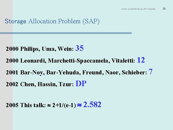 www. cs. technion. ac. il/~reuven Storage Allocation Problem (SAP) 2000 Philips, Uma, Wein: 35