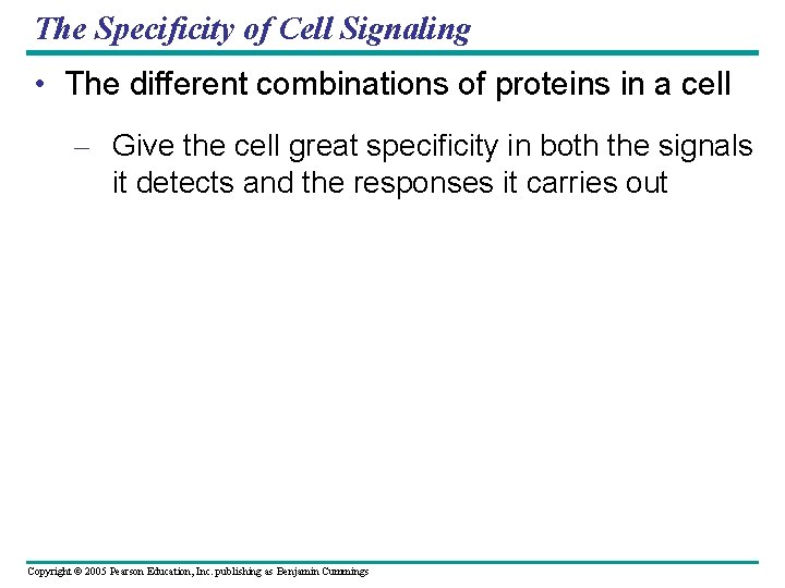 The Specificity of Cell Signaling • The different combinations of proteins in a cell