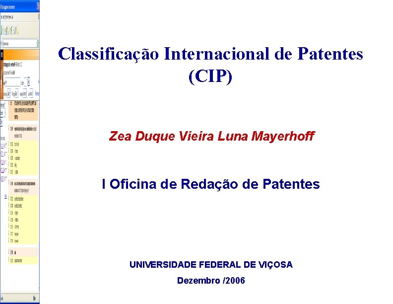 Classificação Internacional de Patentes (CIP) Zea Duque Vieira Luna Mayerhoff I Oficina de Redação