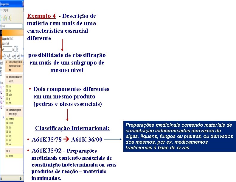 Exemplo 4 - Descrição de matéria com mais de uma característica essencial diferente possibilidade