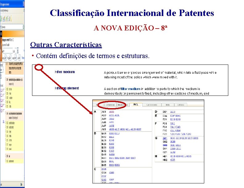 Classificação Internacional de Patentes A NOVA EDIÇÃO – 8ª Outras Características • Contém definições