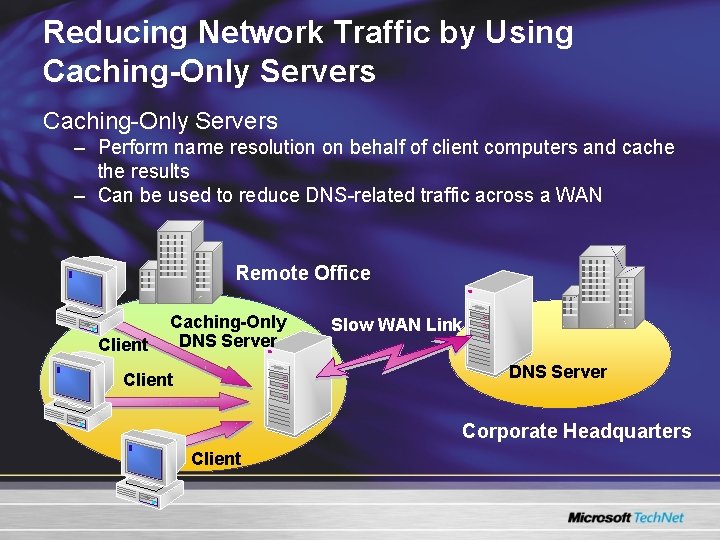 Reducing Network Traffic by Using Caching-Only Servers – Perform name resolution on behalf of Reducing Network Traffic by Using Caching-Only Servers – Perform name resolution on behalf of