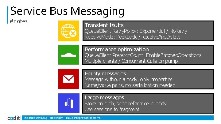 Service Bus Messaging #notes Transient faults Queue. Client. Retry. Policy: Exponential / No. Retry