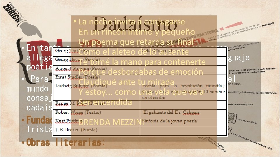 Dadaísmo • La noche invita a conjugarse En un rincón íntimo y pequeño Un