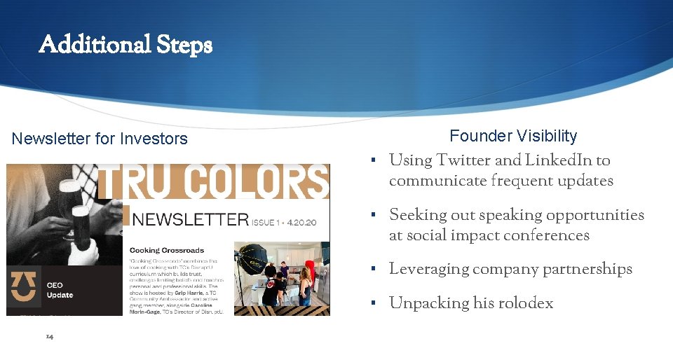 Additional Steps Newsletter for Investors Founder Visibility ▪ Using Twitter and Linked. In to