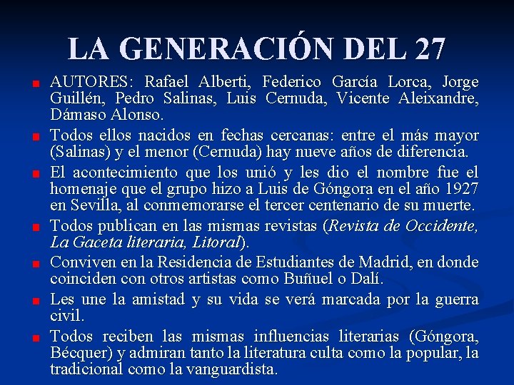 LA GENERACIN DEL 27 4 ESO LA LITERATURA