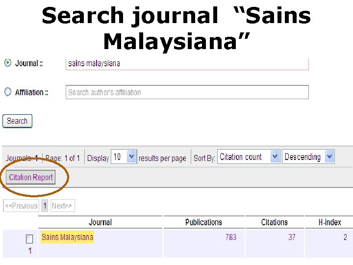 Search journal “Sains Malaysiana” 