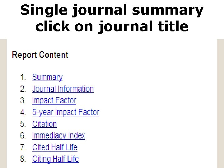 Single journal summary click on journal title 