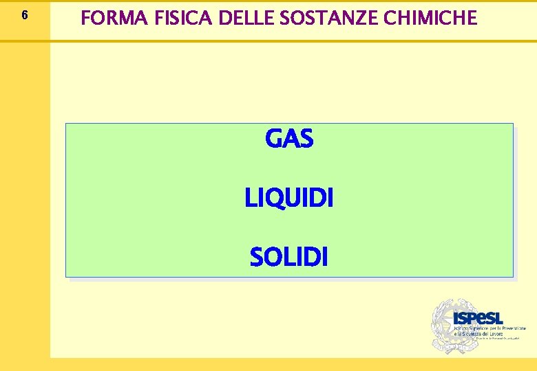 6 FORMA FISICA DELLE SOSTANZE CHIMICHE GAS LIQUIDI SOLIDI 