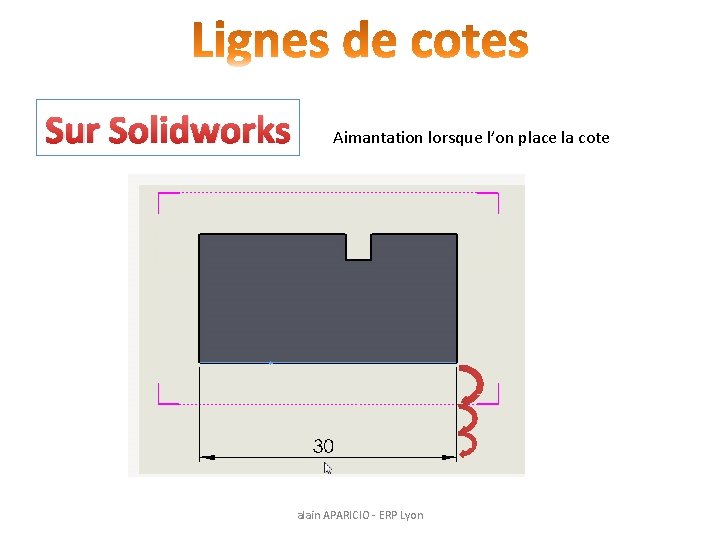 Sur Solidworks Aimantation lorsque l’on place la cote alain APARICIO - ERP Lyon 