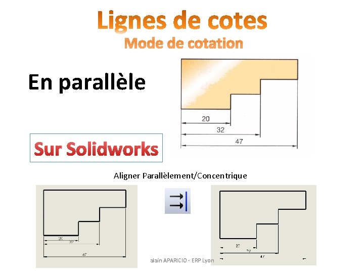 Mode de cotation En parallèle Sur Solidworks Aligner Parallèlement/Concentrique alain APARICIO - ERP Lyon