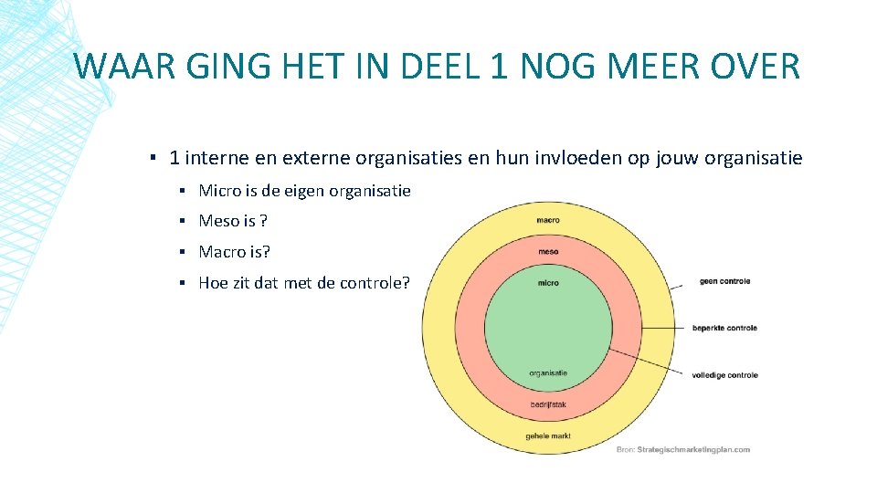 WAAR GING HET IN DEEL 1 NOG MEER OVER ▪ 1 interne en externe