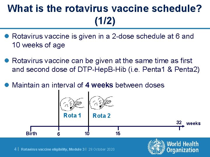 What is the rotavirus vaccine schedule? (1/2) l Rotavirus vaccine is given in a