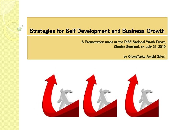 Strategies for Self Development and Business Growth A Presentation made at the RISE National