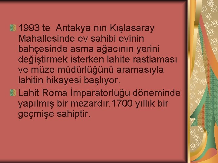 1993 te Antakya nın Kışlasaray Mahallesinde ev sahibi evinin bahçesinde asma ağacının yerini değiştirmek