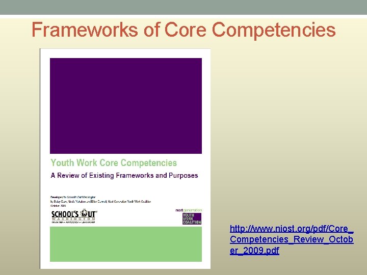 Frameworks of Core Competencies http: //www. niost. org/pdf/Core_ Competencies_Review_Octob er_2009. pdf 