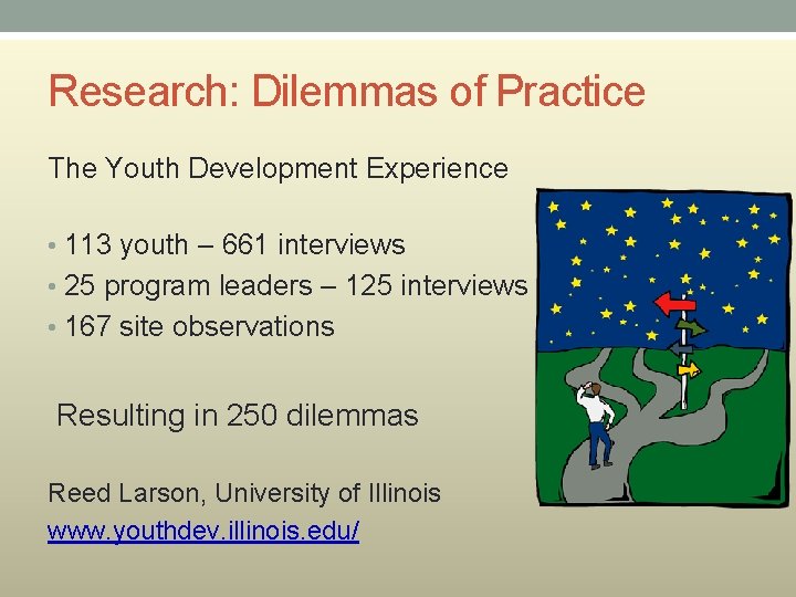 Research: Dilemmas of Practice The Youth Development Experience • 113 youth – 661 interviews