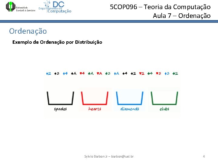 5 COP 096 – Teoria da Computação Aula 7 – Ordenação Exemplo de Ordenação 5 COP 096 – Teoria da Computação Aula 7 – Ordenação Exemplo de Ordenação