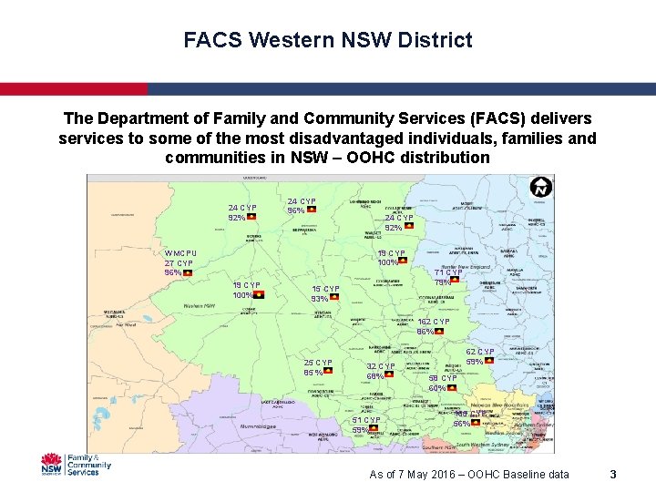 FACS Western NSW District The Department of Family and Community Services (FACS) delivers services