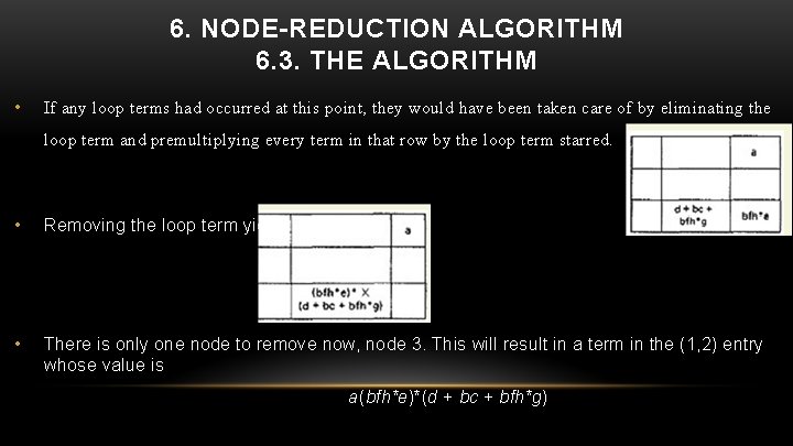 6. NODE-REDUCTION ALGORITHM 6. 3. THE ALGORITHM • If any loop terms had occurred
