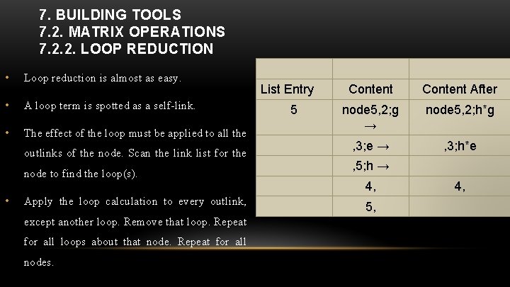 7. BUILDING TOOLS 7. 2. MATRIX OPERATIONS 7. 2. 2. LOOP REDUCTION • Loop