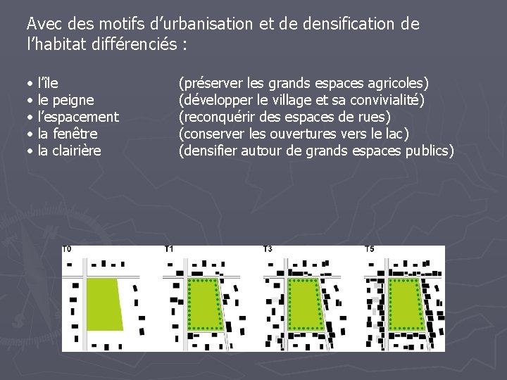 Avec des motifs d’urbanisation et de densification de l’habitat différenciés : • l’île •