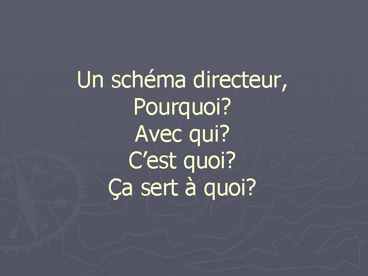 Un schéma directeur, Pourquoi? Avec qui? C’est quoi? Ça sert à quoi? 