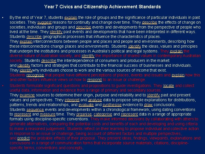 Year 7 Civics and Citizenship Achievement Standards • • By the end of Year