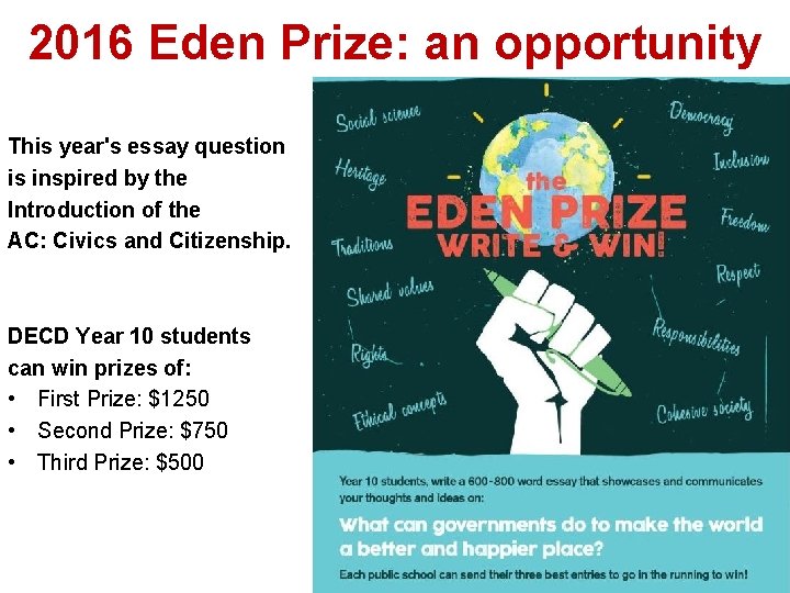 2016 Eden Prize: an opportunity This year's essay question is inspired by the Introduction