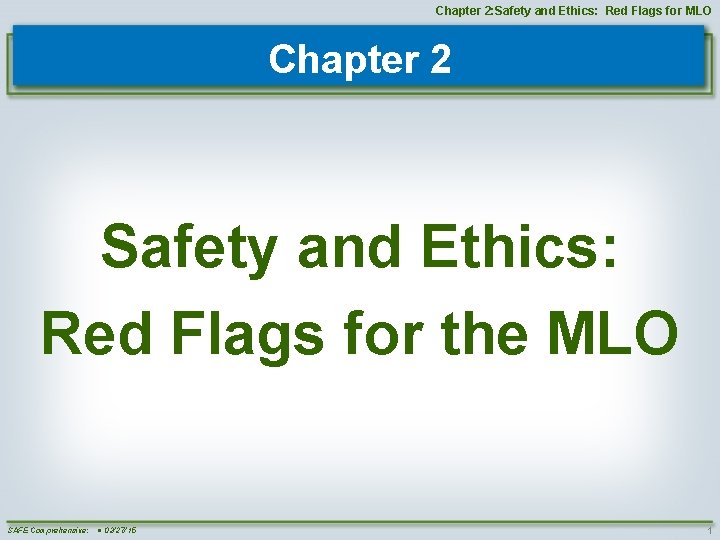 Chapter 2: Safety and Ethics: Red Flags for MLO Chapter 2 Safety and Ethics: