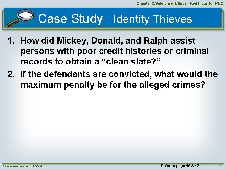 Chapter 2: Safety and Ethics: Red Flags for MLO Case Study Identity Thieves 1.