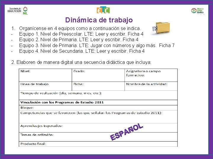 Dinámica de trabajo 1. - Organícense en 4 equipos como a continuación se indica.