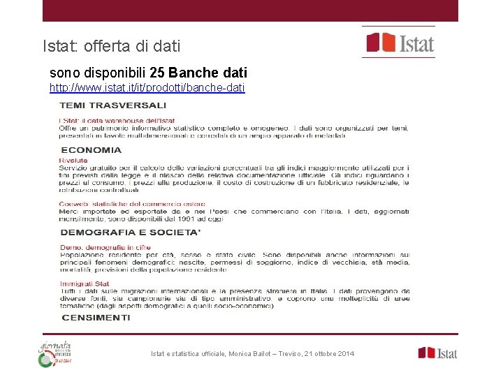 Istat: offerta di dati sono disponibili 25 Banche dati http: //www. istat. it/it/prodotti/banche-dati Istat Istat: offerta di dati sono disponibili 25 Banche dati http: //www. istat. it/it/prodotti/banche-dati Istat