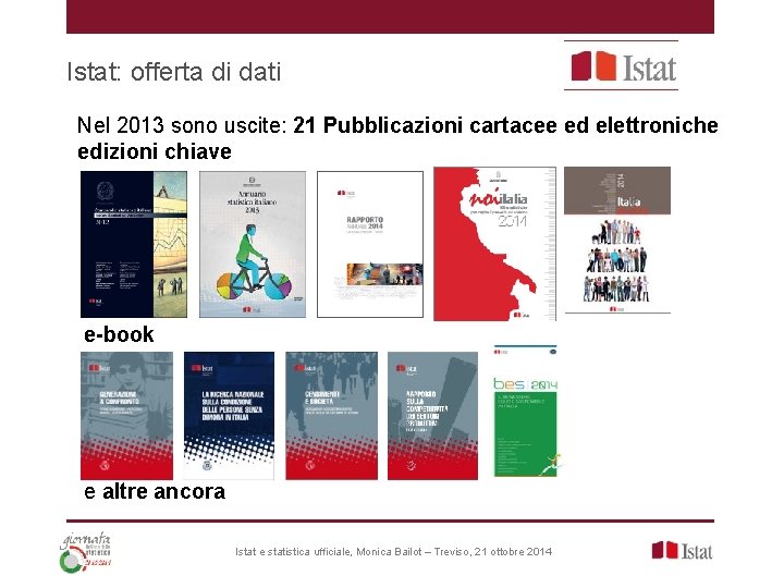 Istat: offerta di dati Nel 2013 sono uscite: 21 Pubblicazioni cartacee ed elettroniche edizioni Istat: offerta di dati Nel 2013 sono uscite: 21 Pubblicazioni cartacee ed elettroniche edizioni