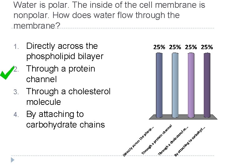 Water is polar. The inside of the cell membrane is nonpolar. How does water