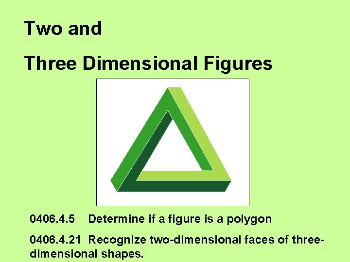 Two and Three Dimensional Figures 0406. 4. 5 Determine if a figure is a