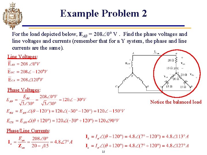 Example Problem 2 For the load depicted below, EAB = 208 0 V. Find