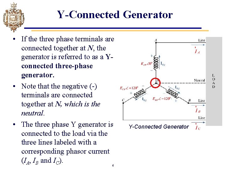 Y-Connected Generator • If the three phase terminals are connected together at N, the