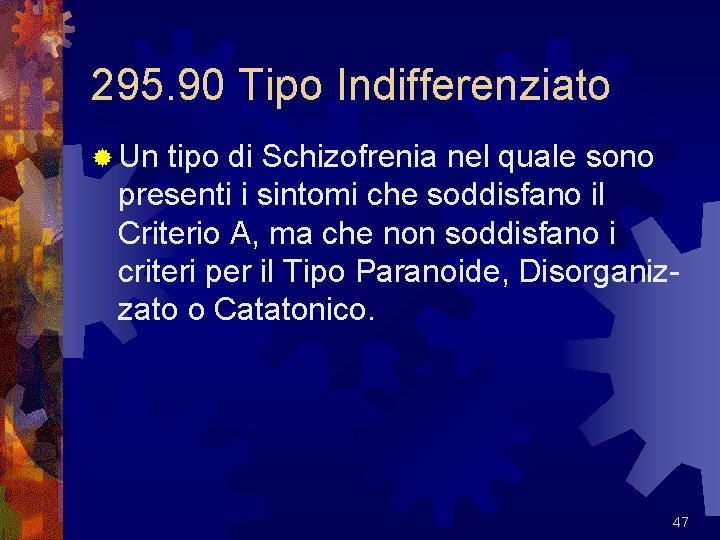 295. 90 Tipo Indifferenziato ® Un tipo di Schizofrenia nel quale sono presenti i