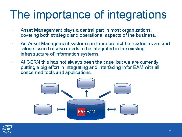 The importance of integrations • Asset Management plays a central part in most organizations,